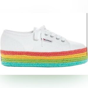Superga rainbow platform 2790 White Canvas Sneakers chunky woven